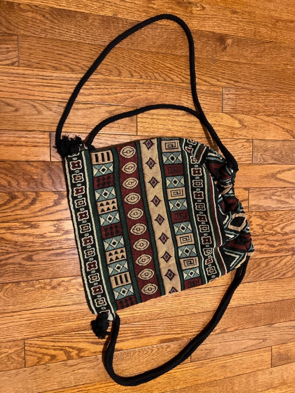 HOBO Multicolor Geometric Woven Drawstring Crossbody with Black Strap